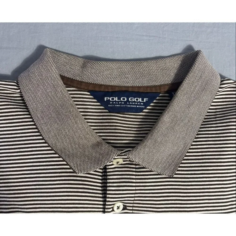 Polo Golf Ralph Lauren Brown Stripped Polo Size 2XL XXL Golf Shirt Brown Pony